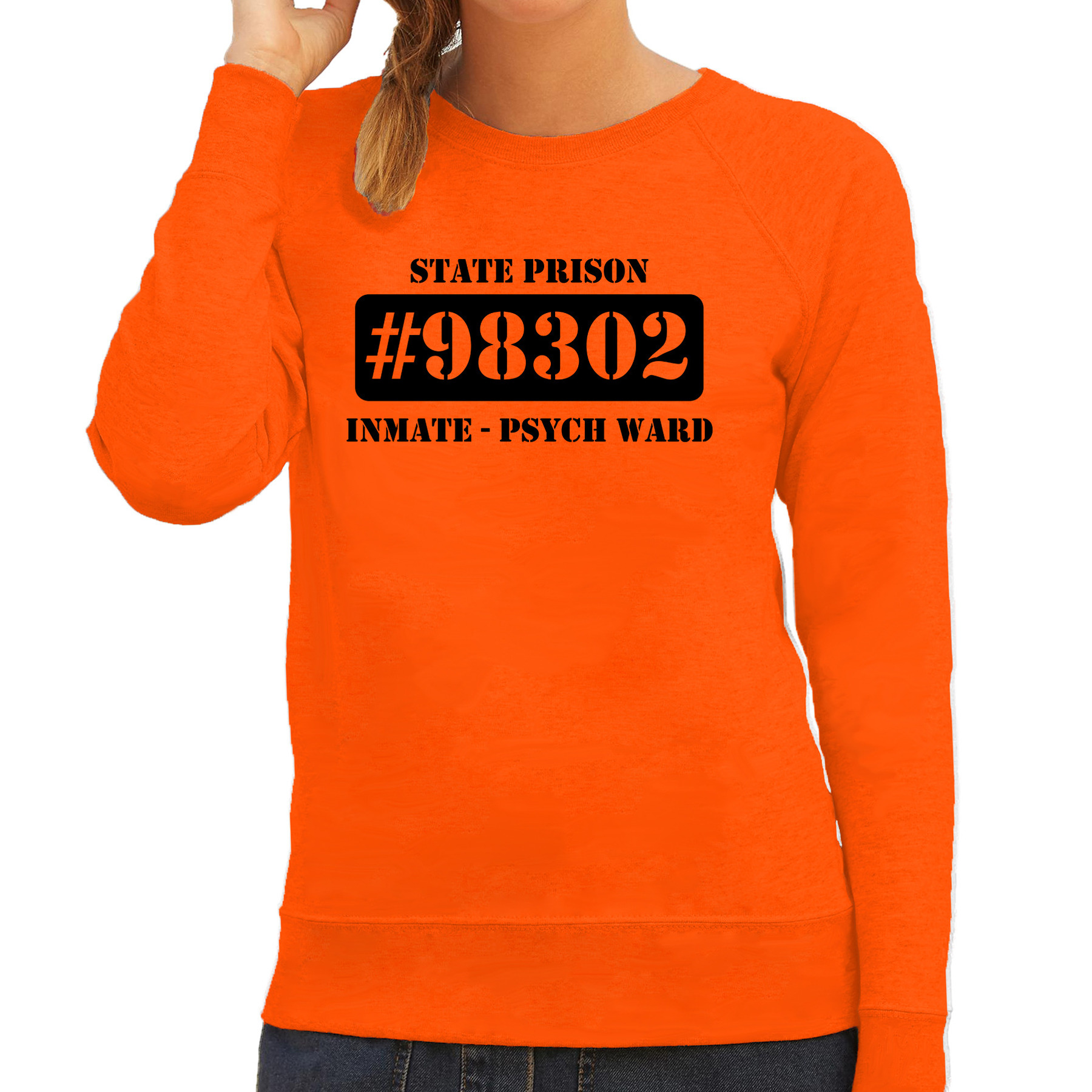 Boeven / gevangenen psych ward verkleed sweater oranje dames