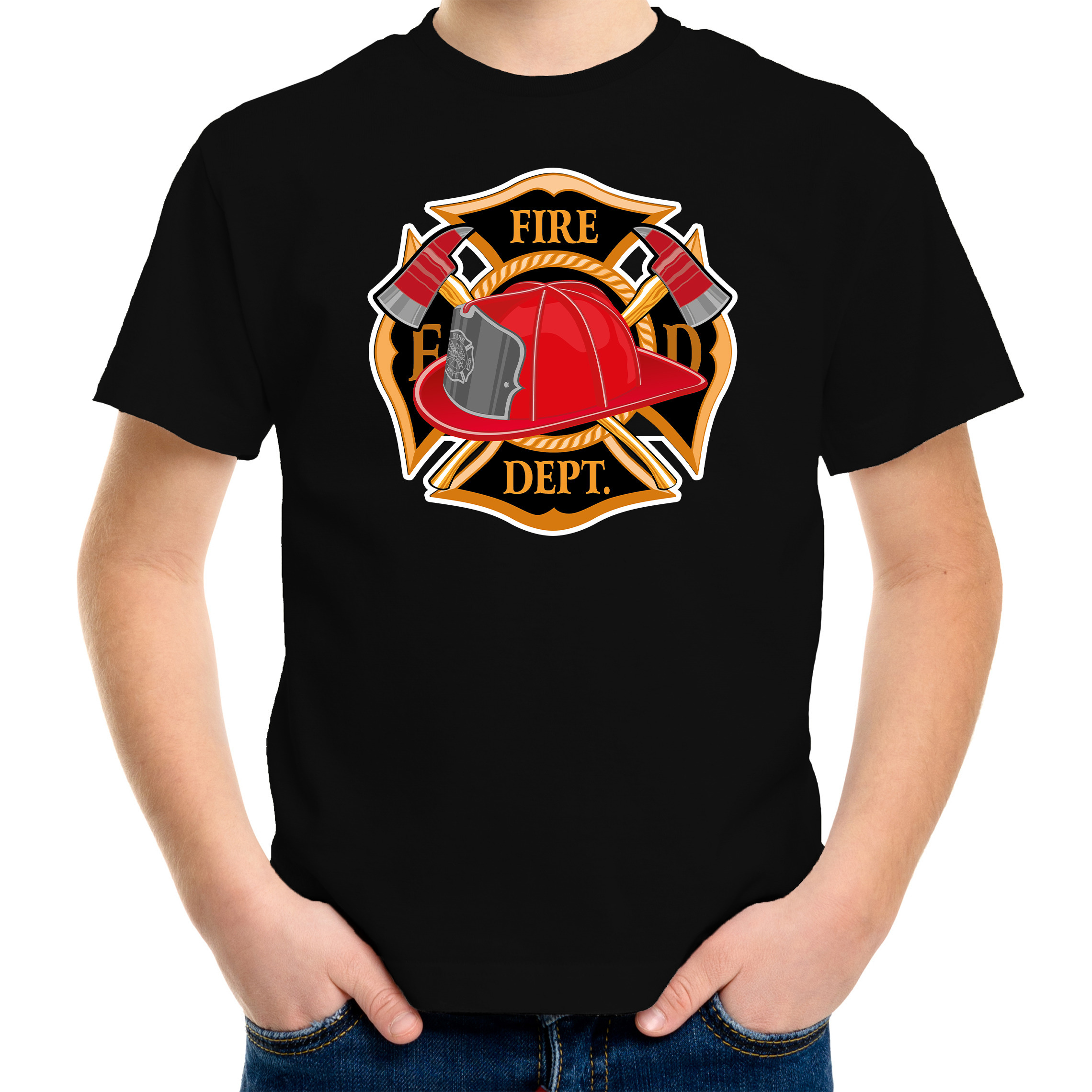 Brandweer logo t-shirt / kleding zwart voor kinderen