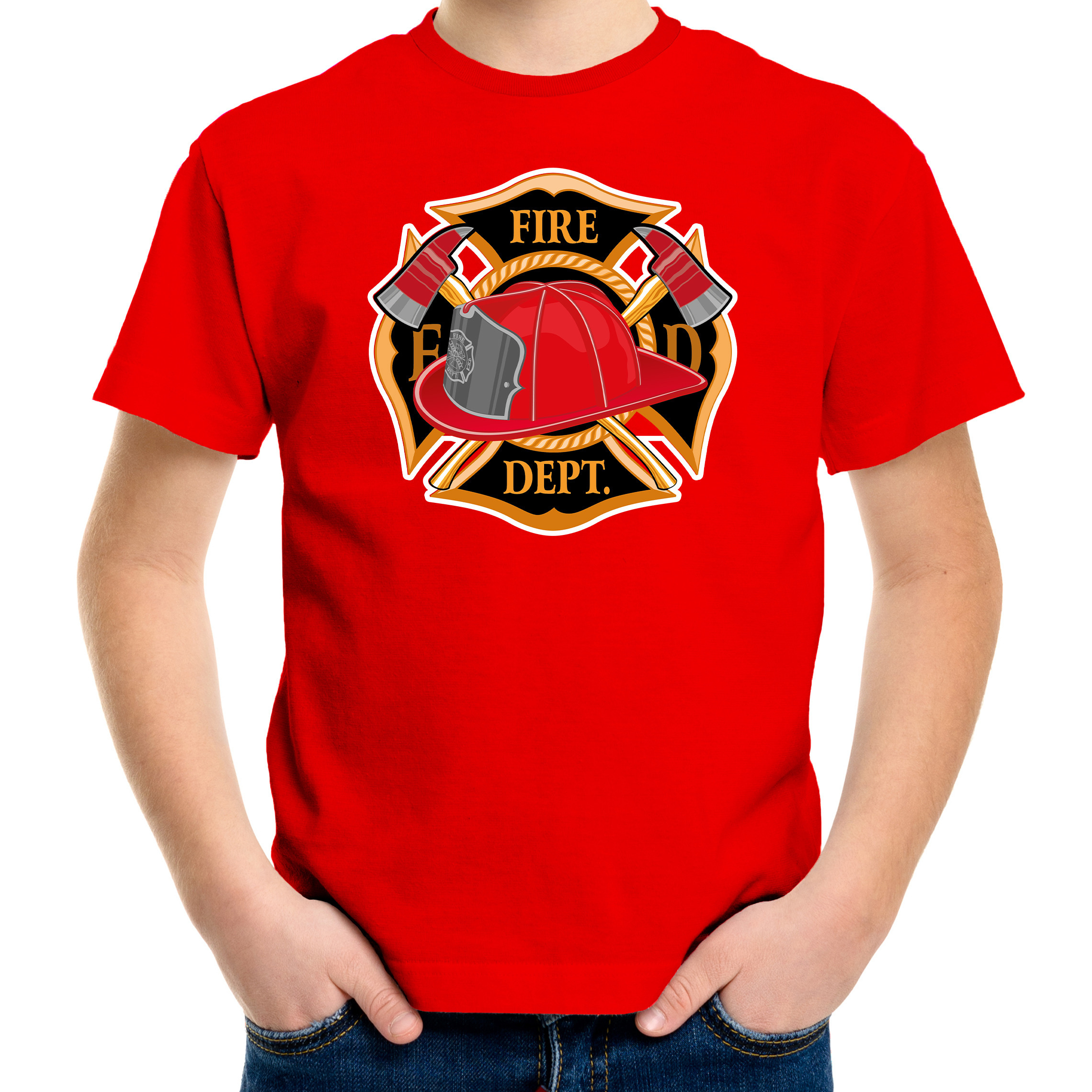 Brandweer logo t-shirt / verkleedkleding rood voor kinderen