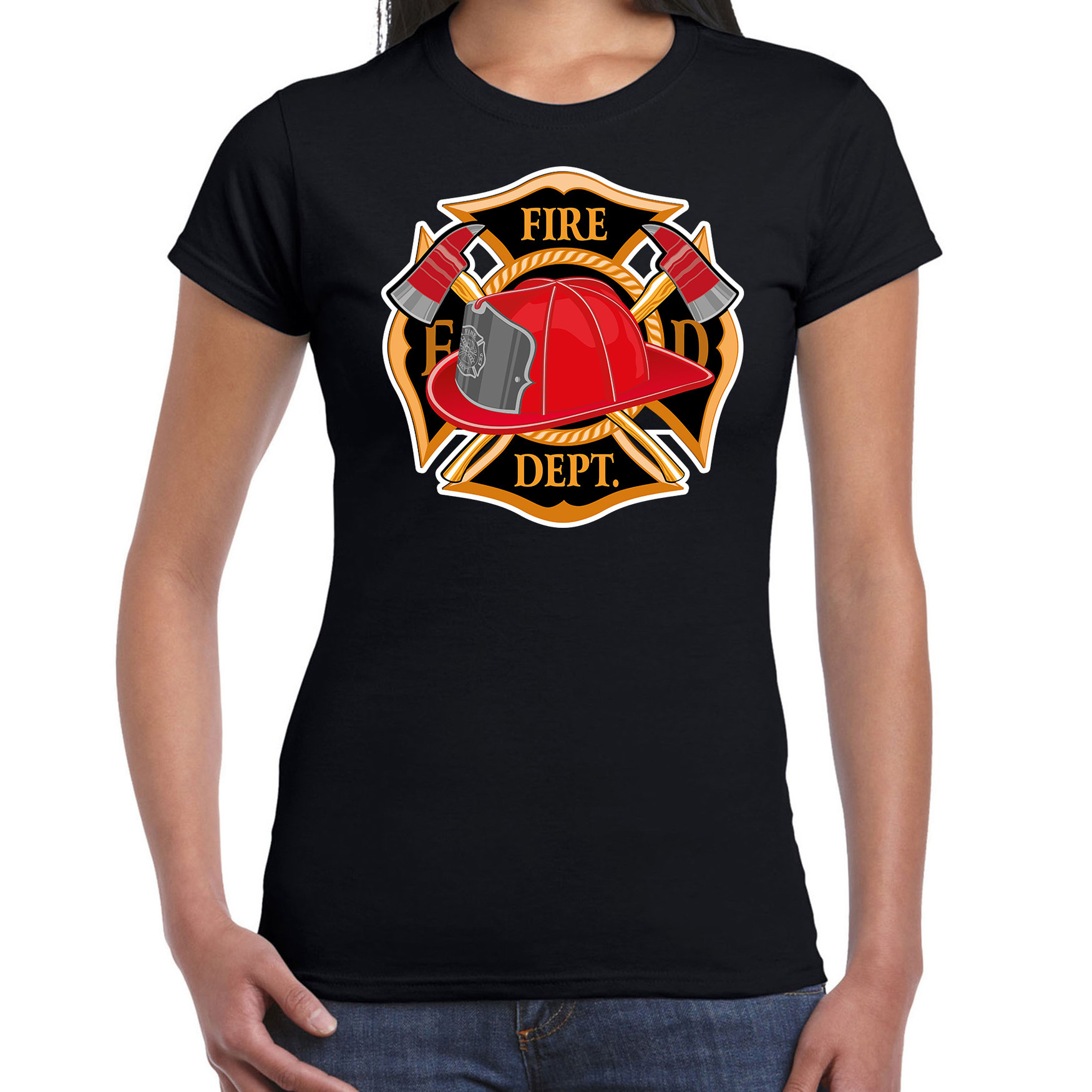 Brandweer logo verkleed t-shirt / outfit zwart voor dames
