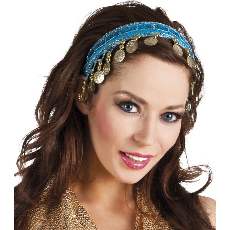 Buikdanseres hoofdband/diadeem turquoise blauw dames verkleedacc