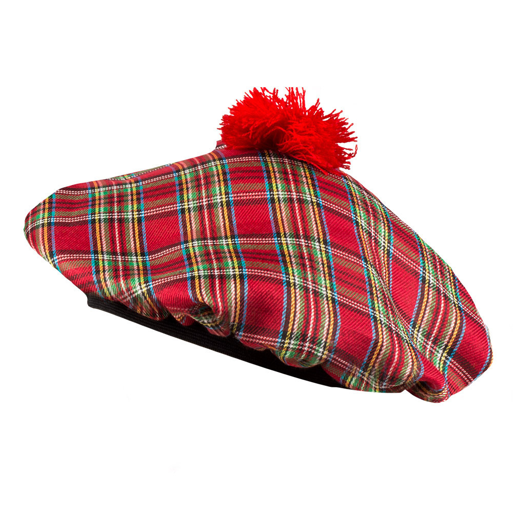 Carnaval verkleed hoed/baret in Schotse ruit - rood - polyester - heren - Schotland