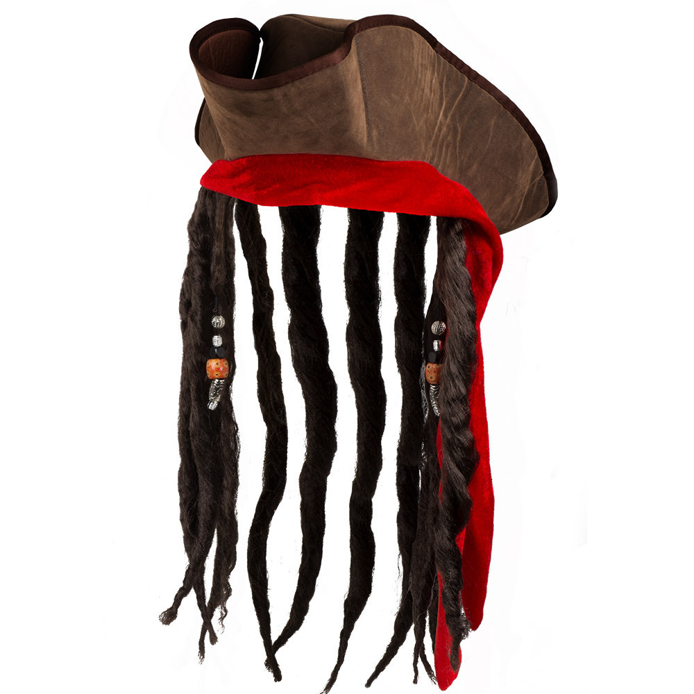 Carnaval verkleed hoed voor een Piraat - bruin - polyester - heren - met haar/vlechten