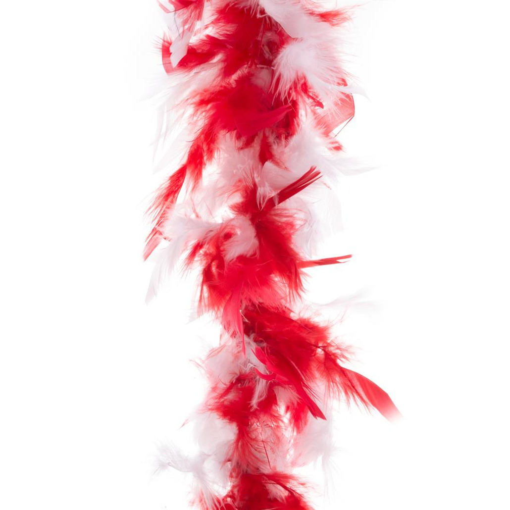 Carnaval verkleed veren Boa kleur rood/witte mix 2 meter