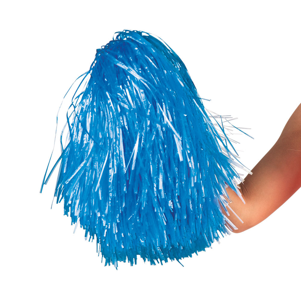 Cheerballs/pompoms - 1x - blauw - met franjes en ring handgreep - 28 cm