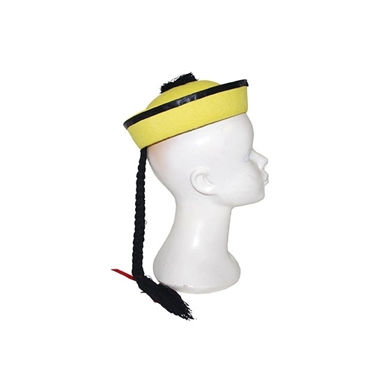Chinese hoed geel met vlecht