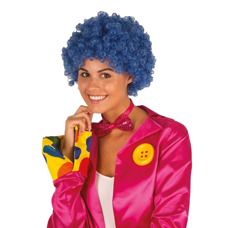 Clownspruik met blauwe krulletjes verkleed accessoire