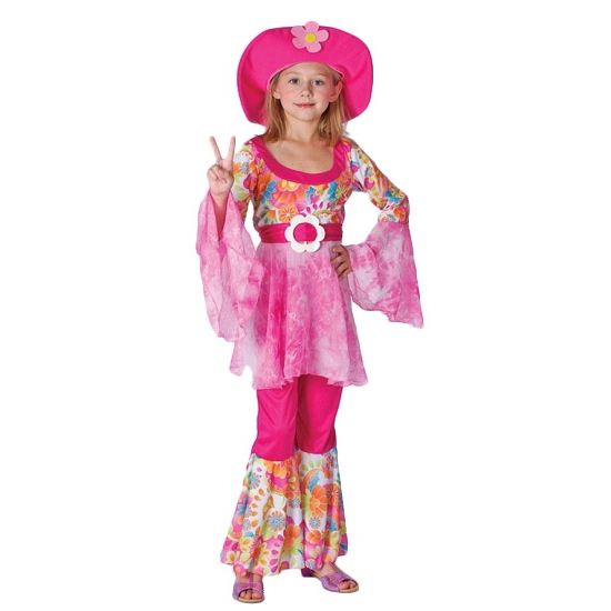 Compleet roze hippie kostuum voor meisjes