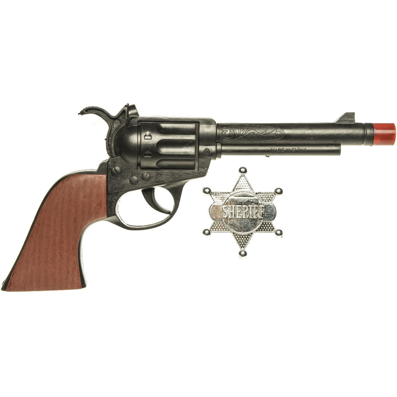 Cowboy speelgoed verkleed pistool zwart met sheriff ster 24 cm