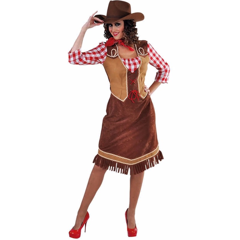 Cowgirl verkleed jurk/kosuum met geruite blouse voor dames