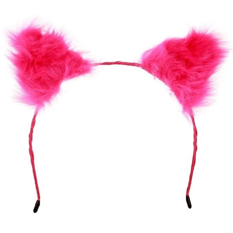 Diadeem roze pluche verkleed oren voor volwassenen