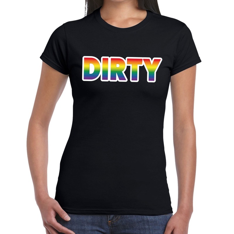 Dirty gay pride t-shirt zwart voor dames