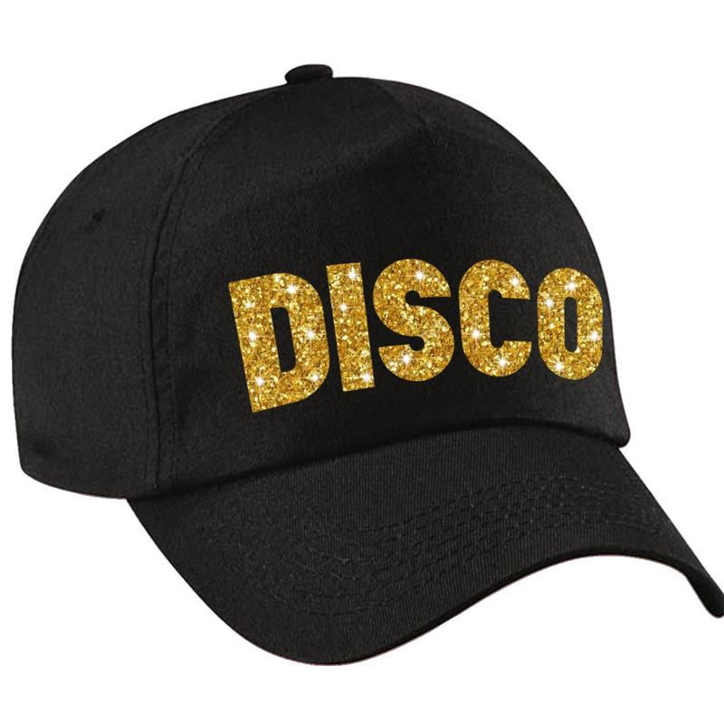DISCO pet /cap zwart met gouden bedrukking volwassenen