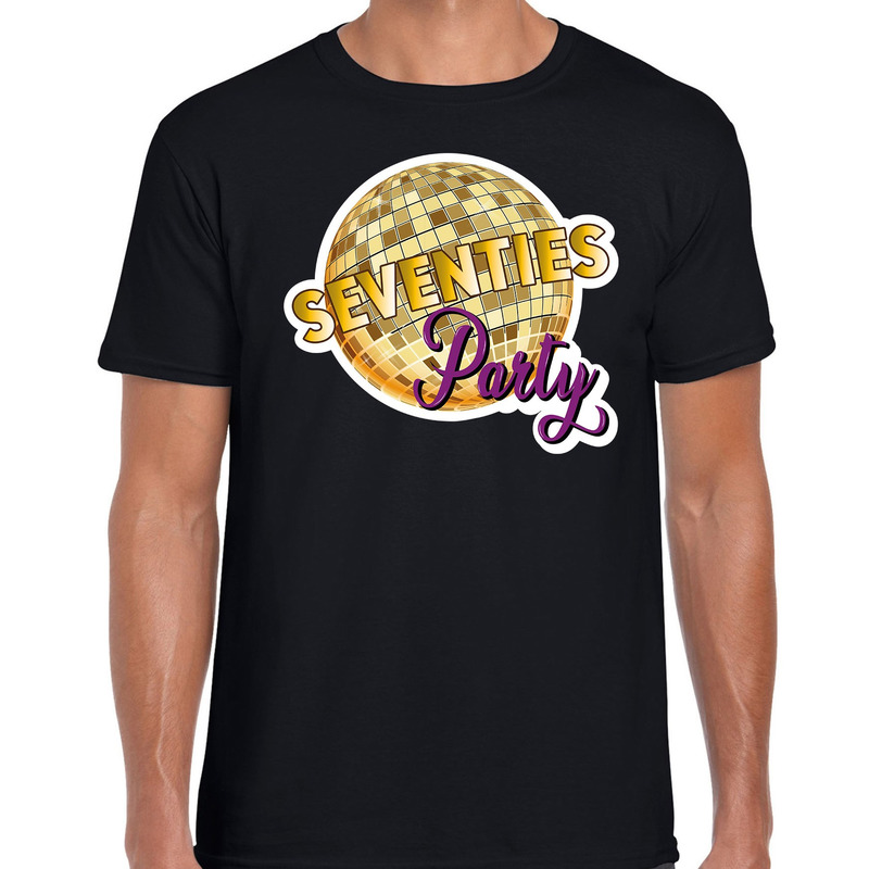 Disco seventies party feest t-shirt zwart voor heren