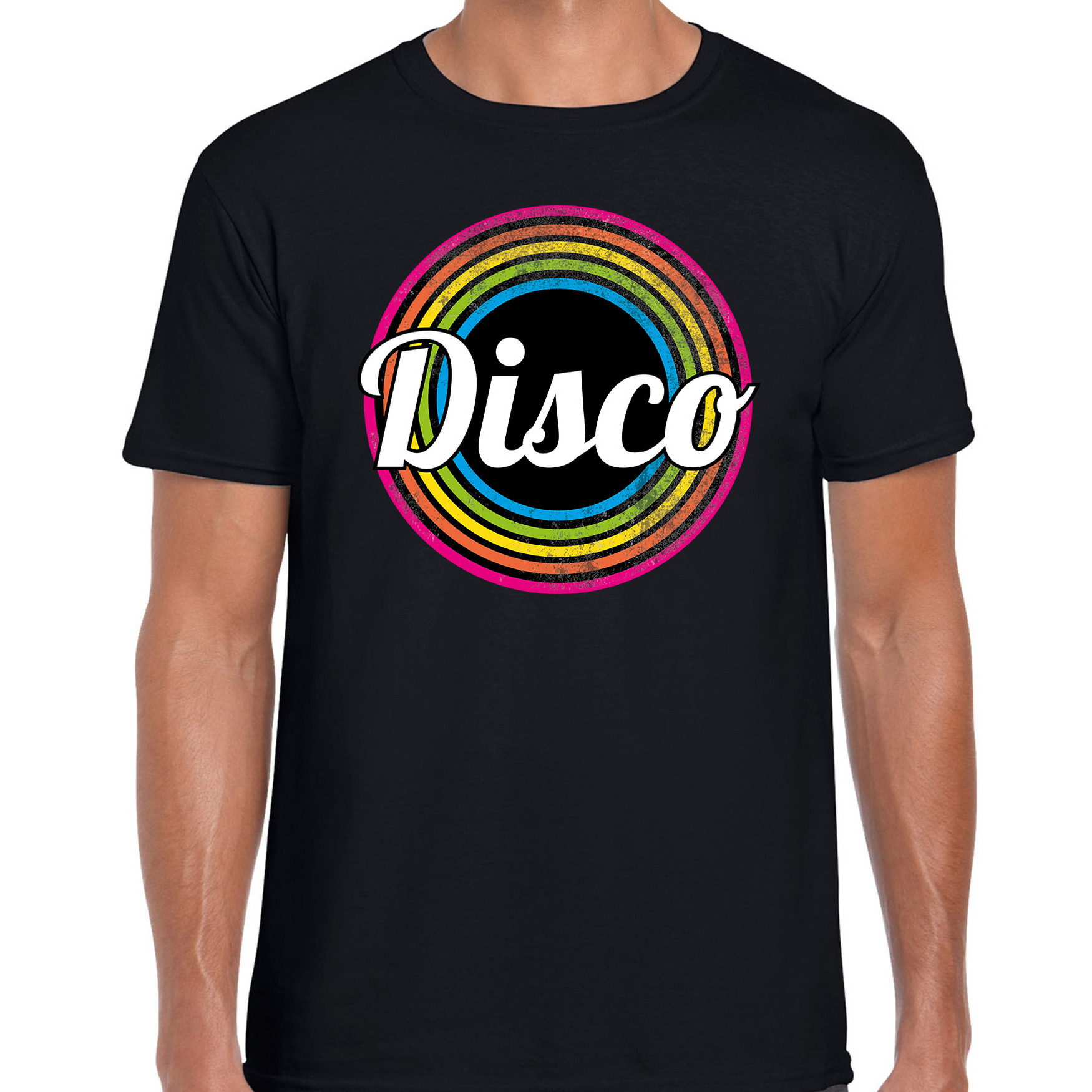 Disco verkleed t-shirt zwart voor heren - 70s, 80s party verkleed outfit