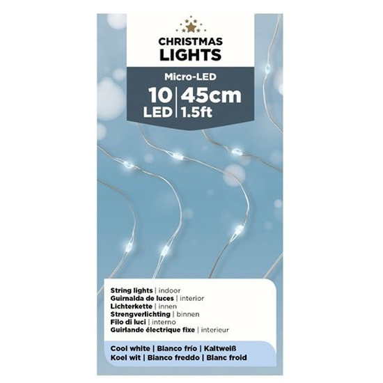 Draadverlichting zilverdraad 10 witte lampjes - 45 cm