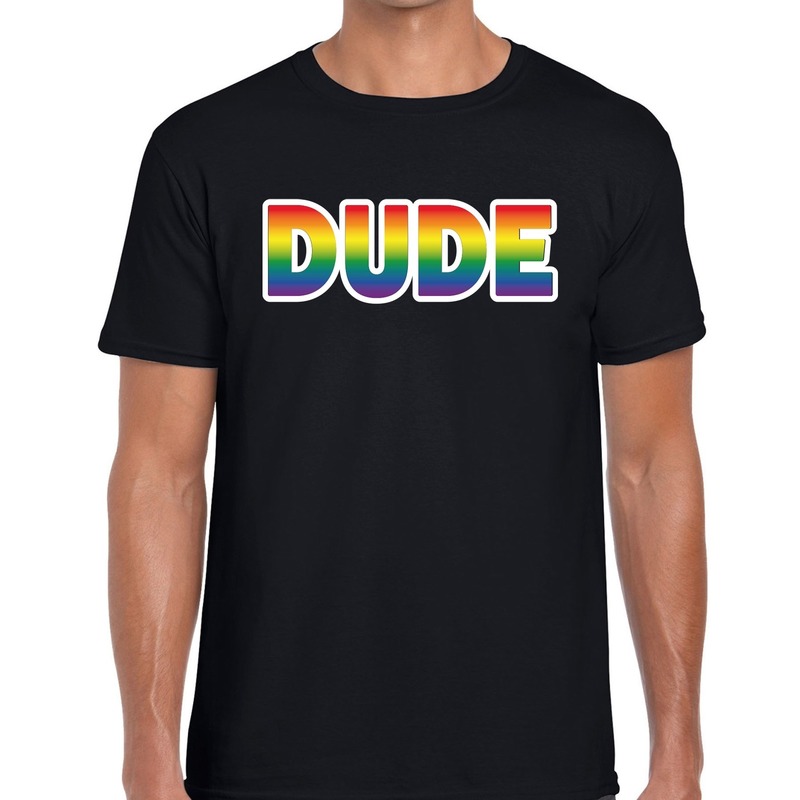 Dude regenboog gay pride shirt zwart voor heren