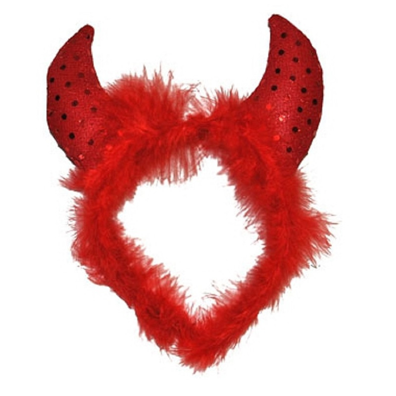 Duivel diadeem haarband met veren en pailletten - rood - Halloween