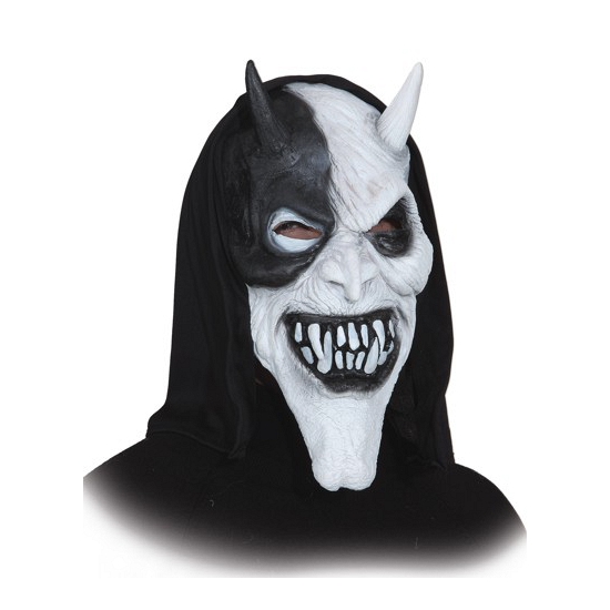 Duivelsmasker met zwarte kap halloween accessoire