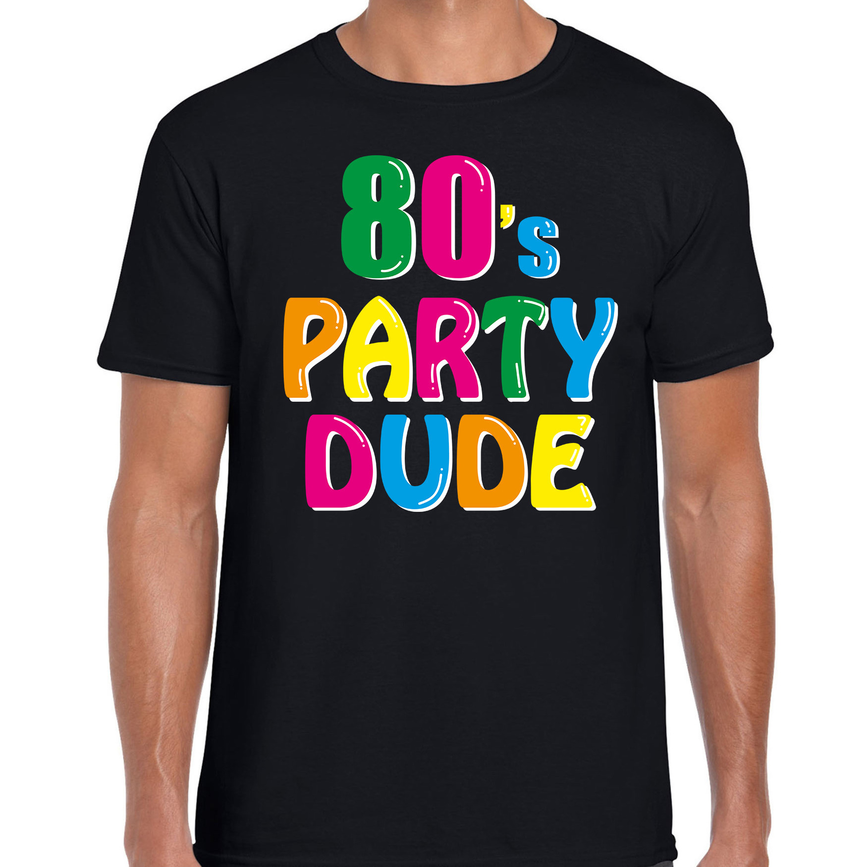 Eighties / 80s party dude verkleed feest t-shirt zwart voor heren - Jaren 80 / tachtig verkleden