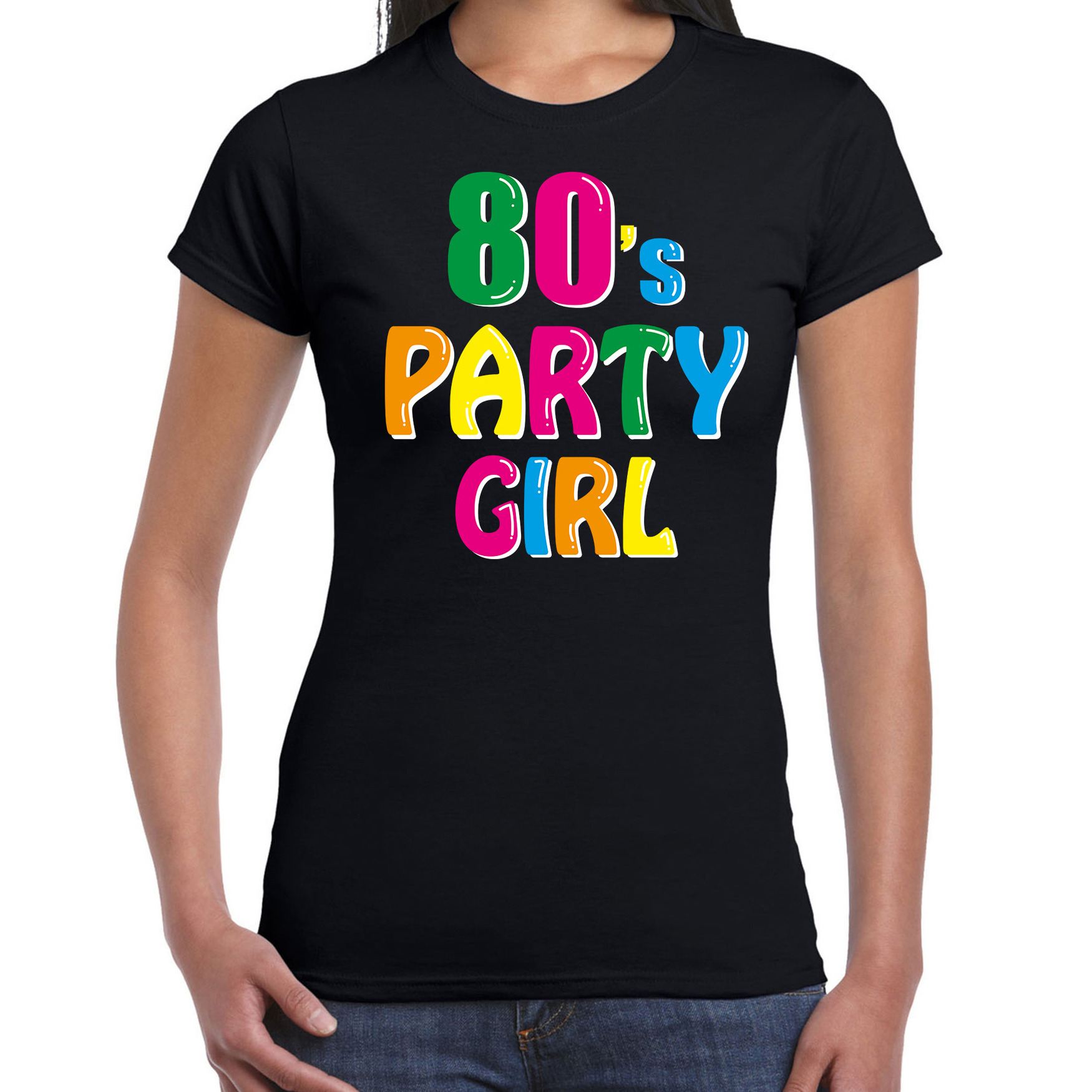 Eighties / 80s party girl verkleed feest t-shirt zwart voor dames - Jaren 80 / tachtig verkleden