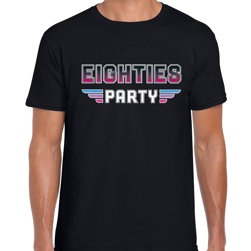 Eighties party / feest t-shirt zwart voor heren