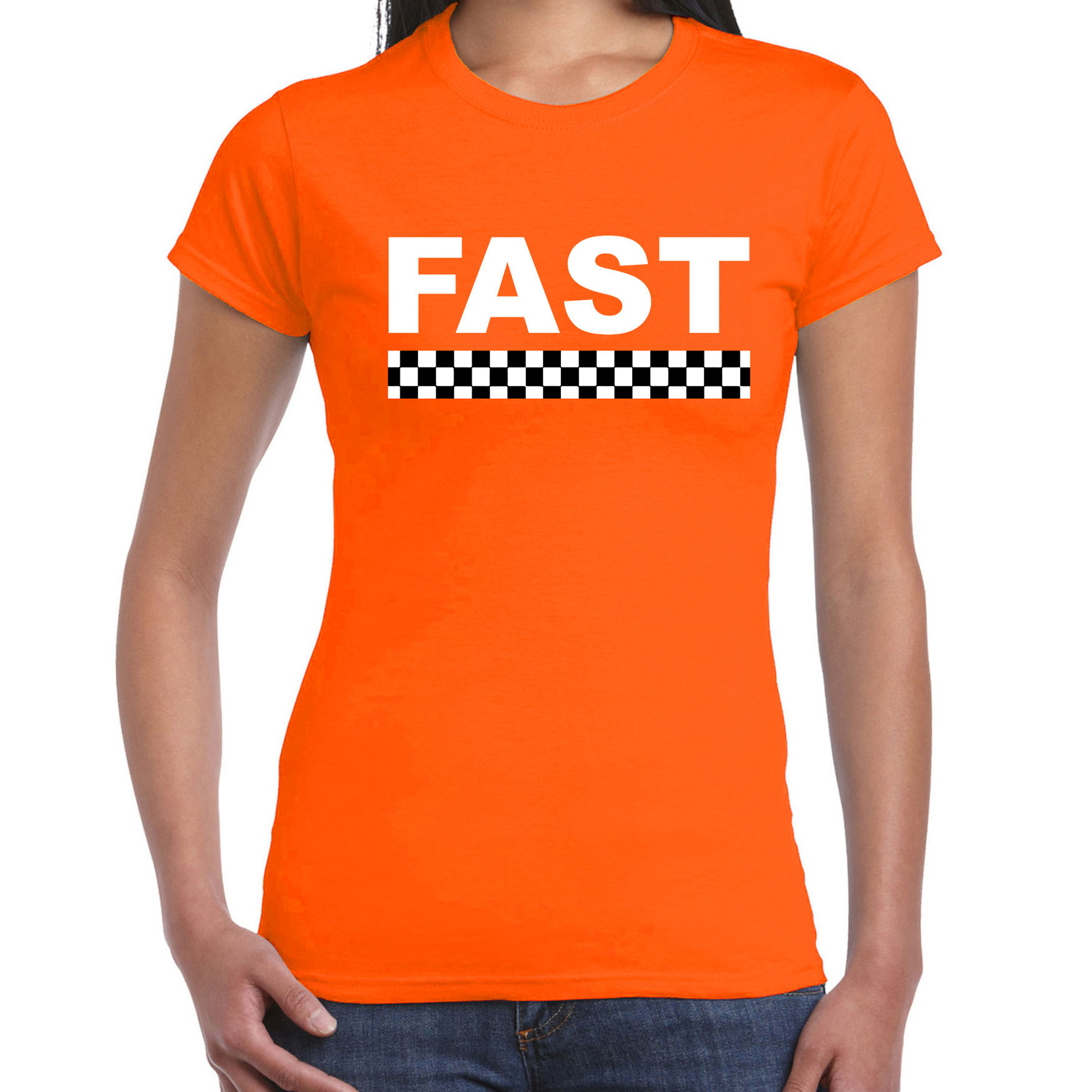 Fast coureur supporter - finish vlag t-shirt oranje voor dames