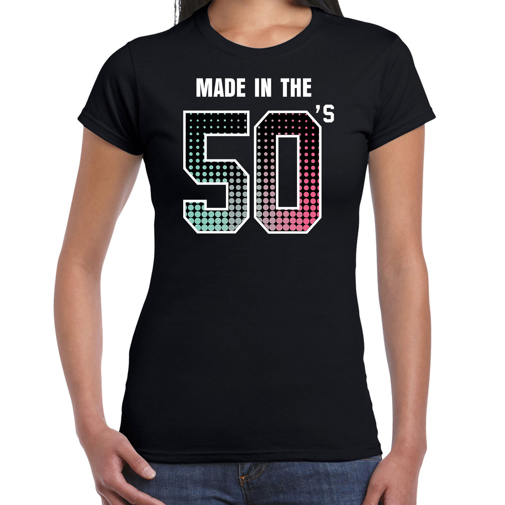 Fiftys t-shirt - shirt made in the 50s - geboren in de jaren 50 zwart voor dames