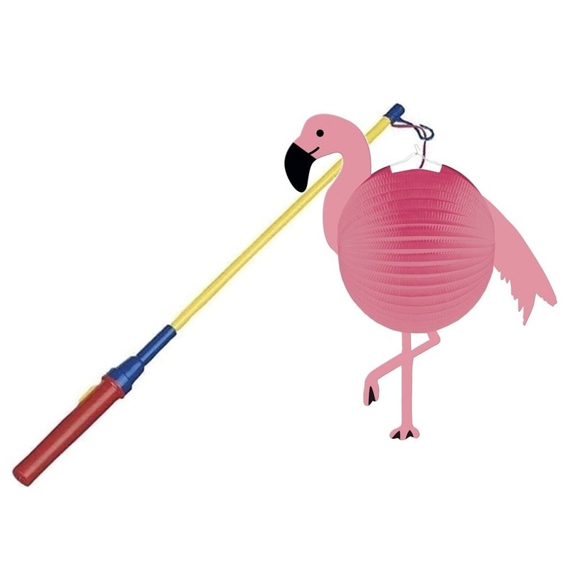 Flamingo bol lampion 25 cm met lampionstokje