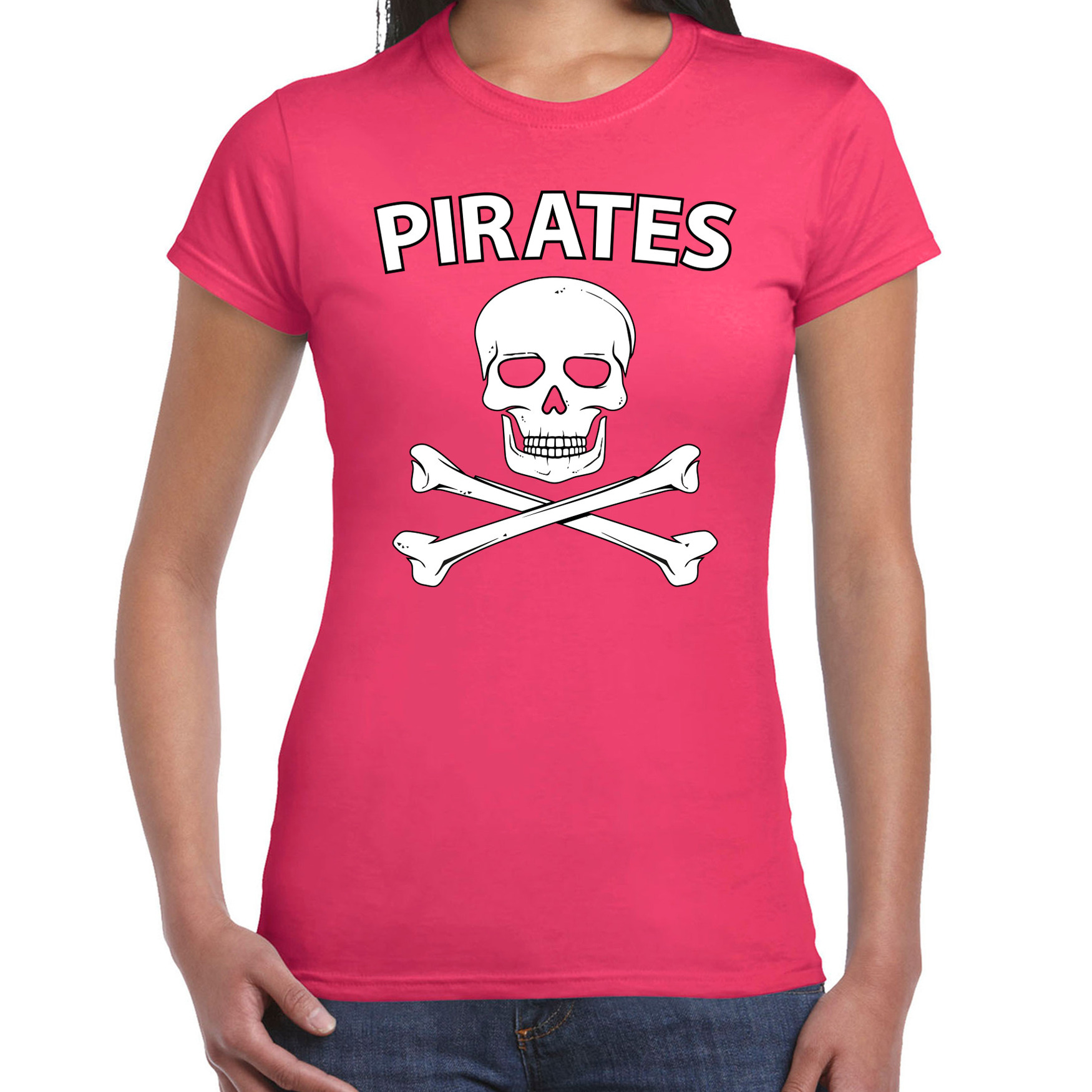 Fout piraten shirt / foute party verkleed shirt roze dames