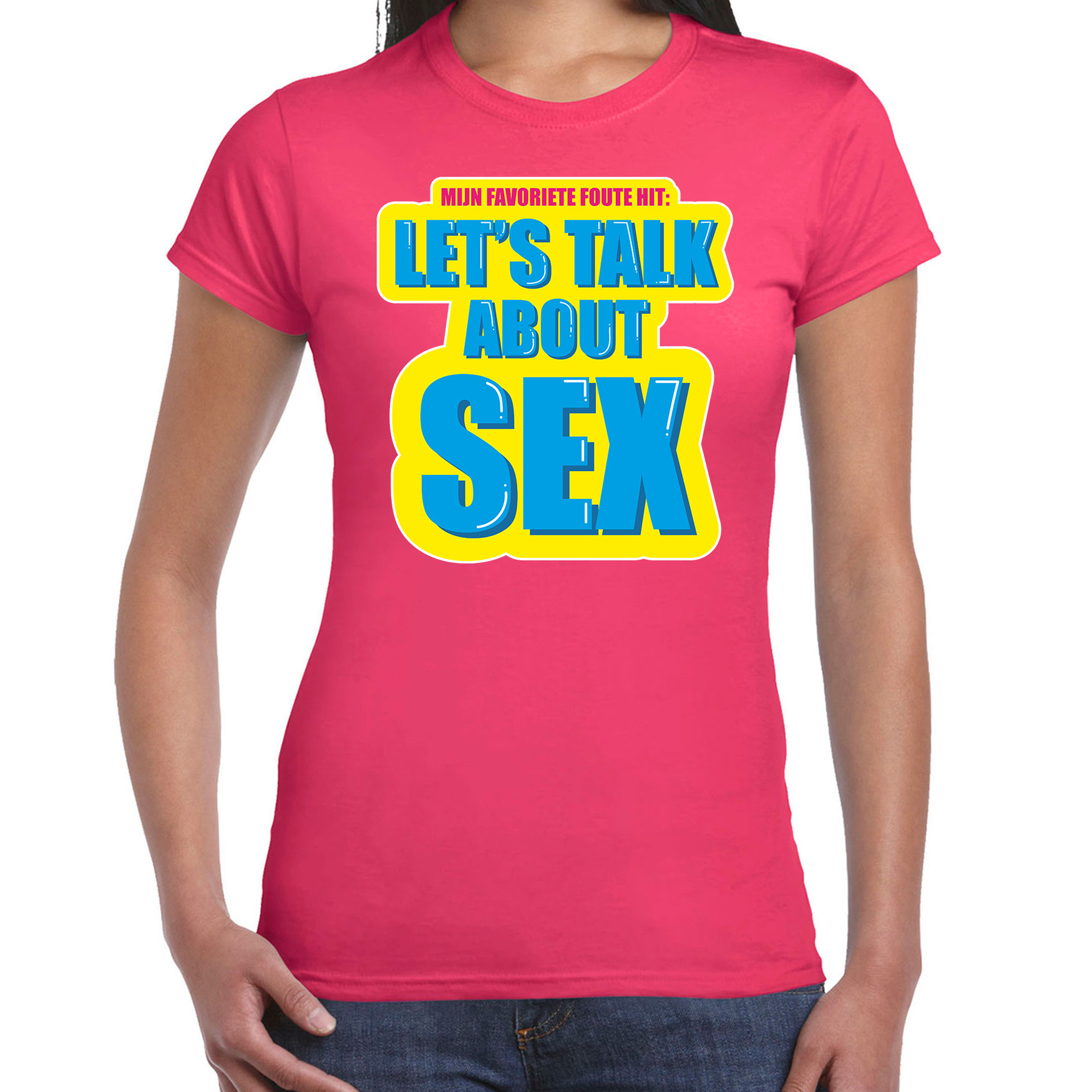 Foute party Let s talk about sex verkleed t-shirt roze dames - Foute party hits outfit/ kleding
