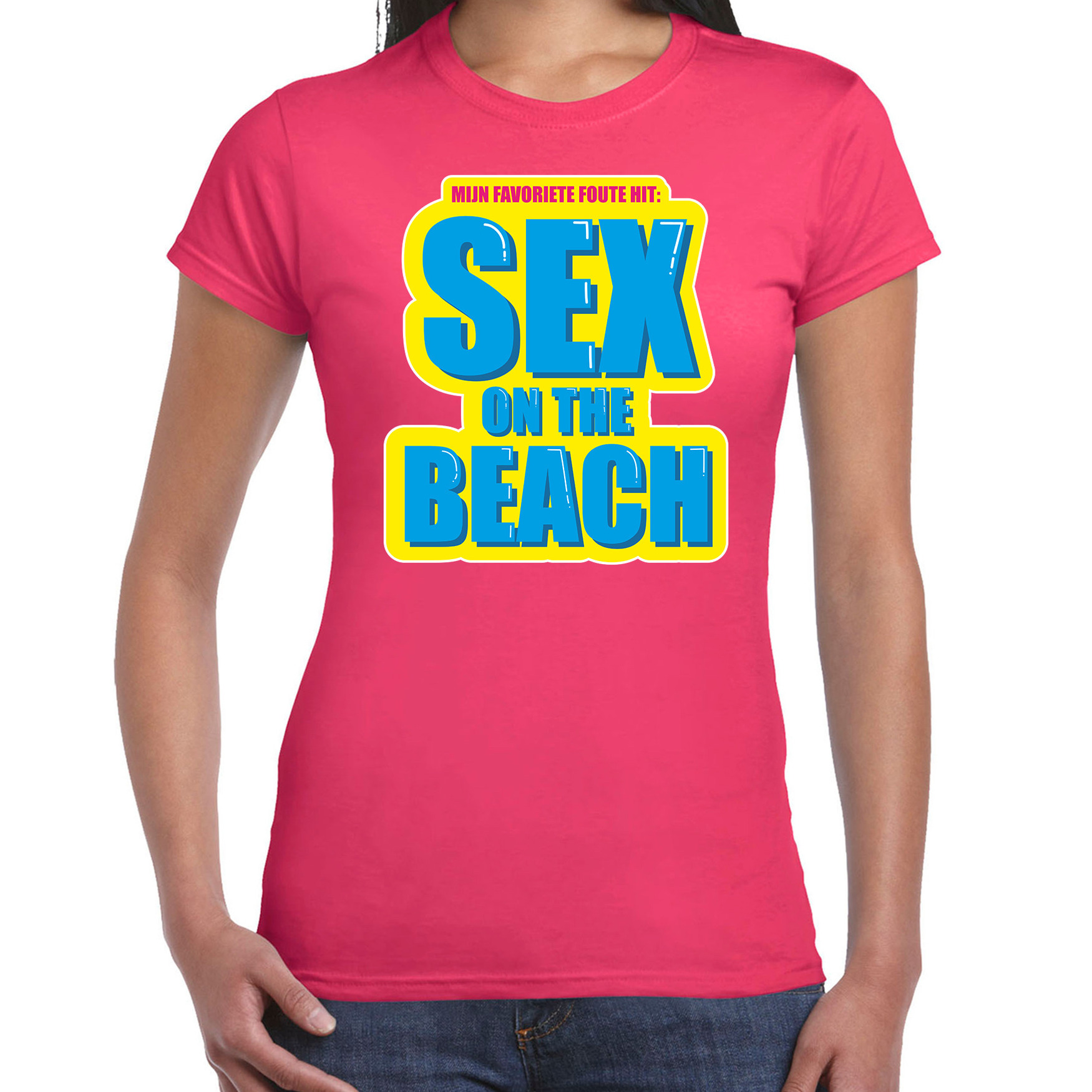 Foute party Sex on the beach verkleed t-shirt roze dames - Foute party hits outfit/ kleding