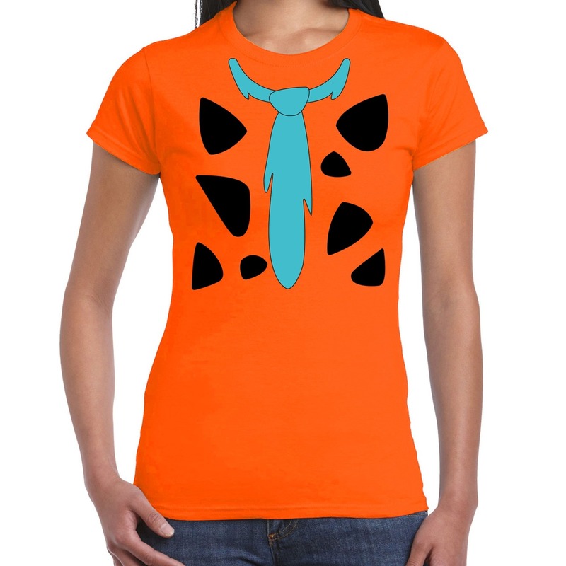 Fred holbewoner kostuum t-shirt oranje voor dames