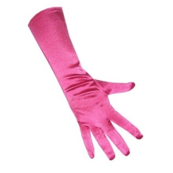 Fuchsia roze gala verkleed handschoenen lang van satijn 35 cm