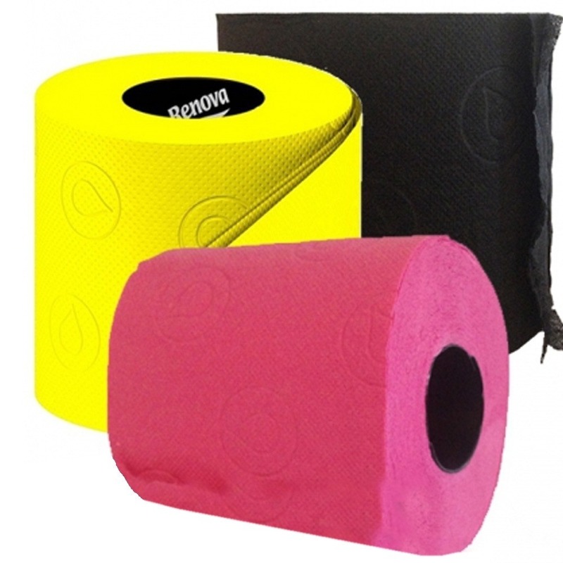 Fuchsia roze/geel/zwart wc papier rol pakket
