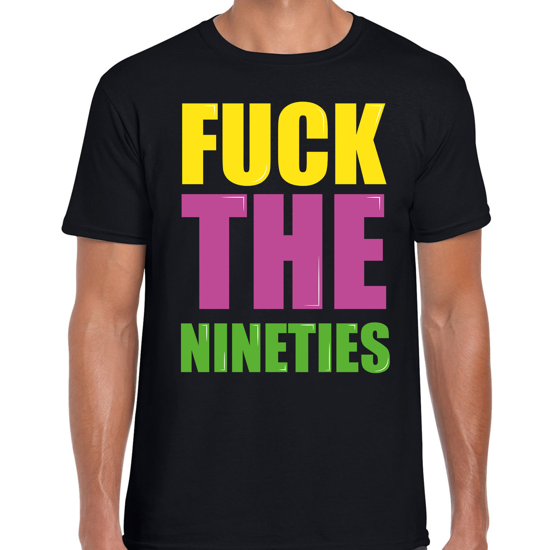 Fuck the nineties fun t-shirt zwart heren