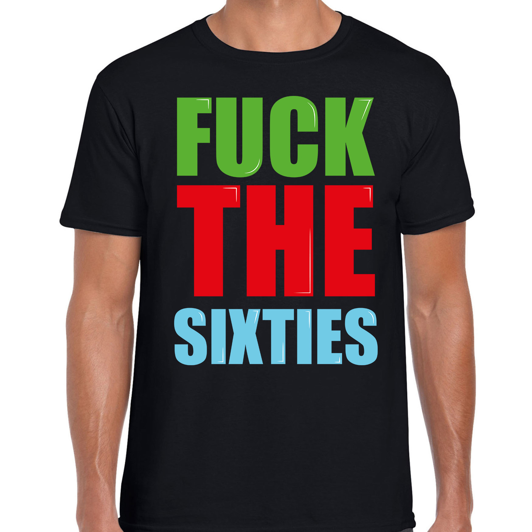 Fuck the sixties fun t-shirt zwart heren