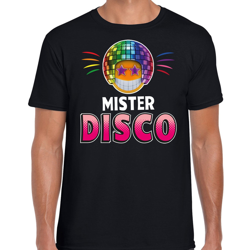 Funny emoticon t-shirt mister disco zwart voor heren