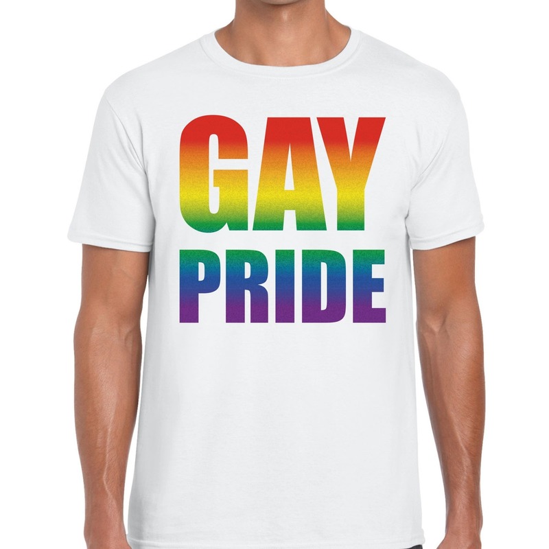 Gay pride regenboog t-shirt wit voor heren
