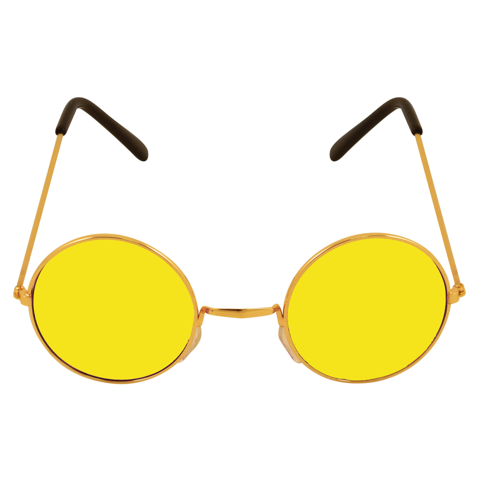 Gele hippie flower power zonnebril met ronde glazen