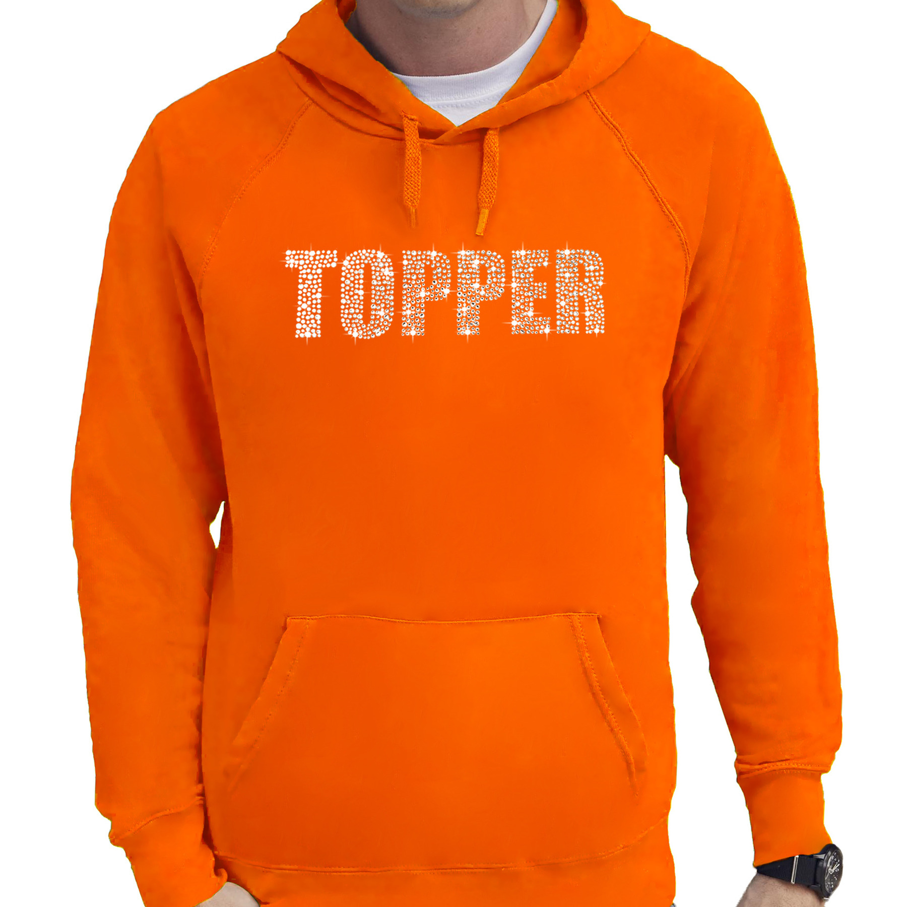 Glitter foute trui hoodie oranje Topper glitter steentjes voor heren - Capuchon trui