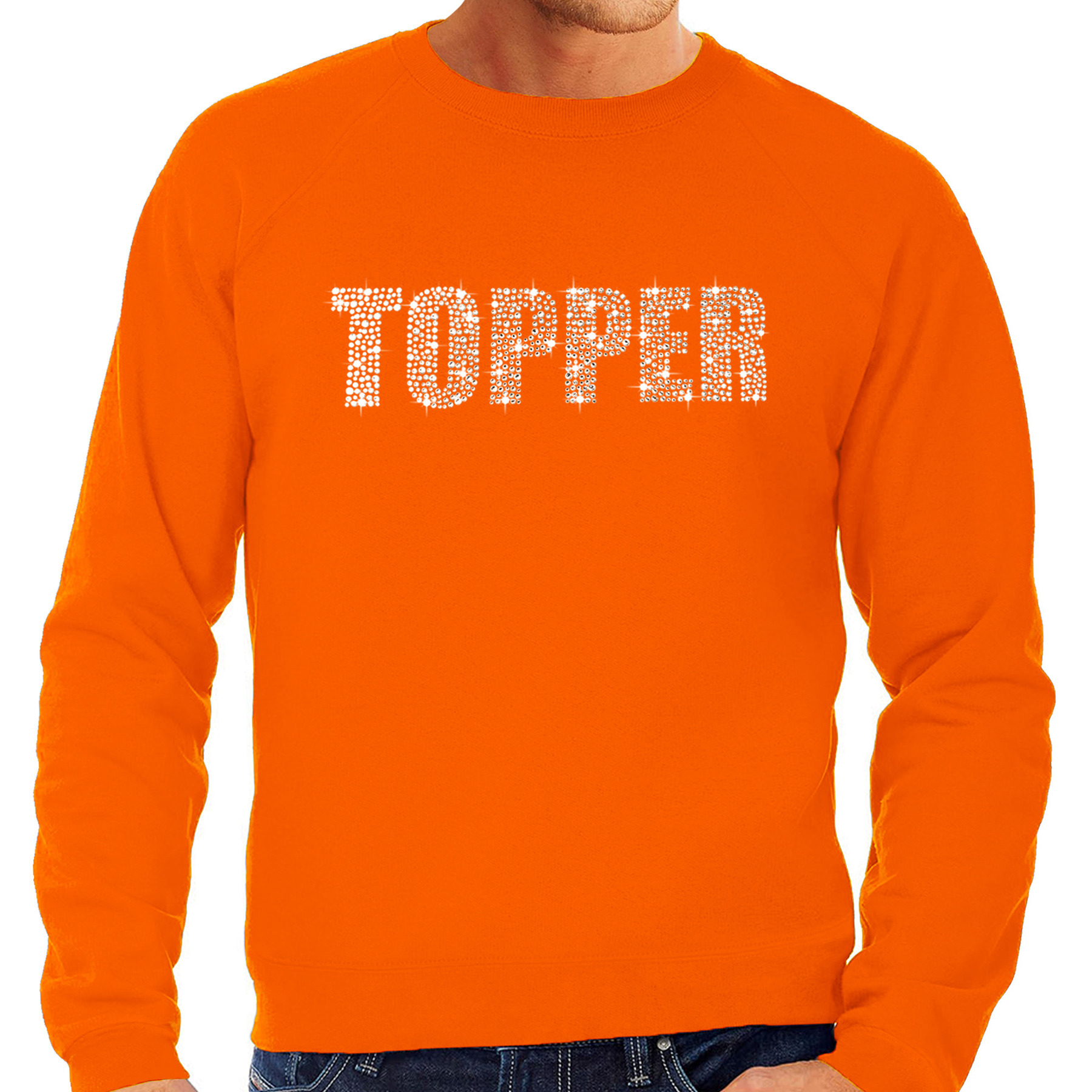 Glitter foute trui oranje Topper rhinestones steentjes voor heren - Glitter sweater/ outfit