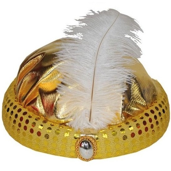 Goud Arabisch Sultan verkleed hoedje met diamant en veer