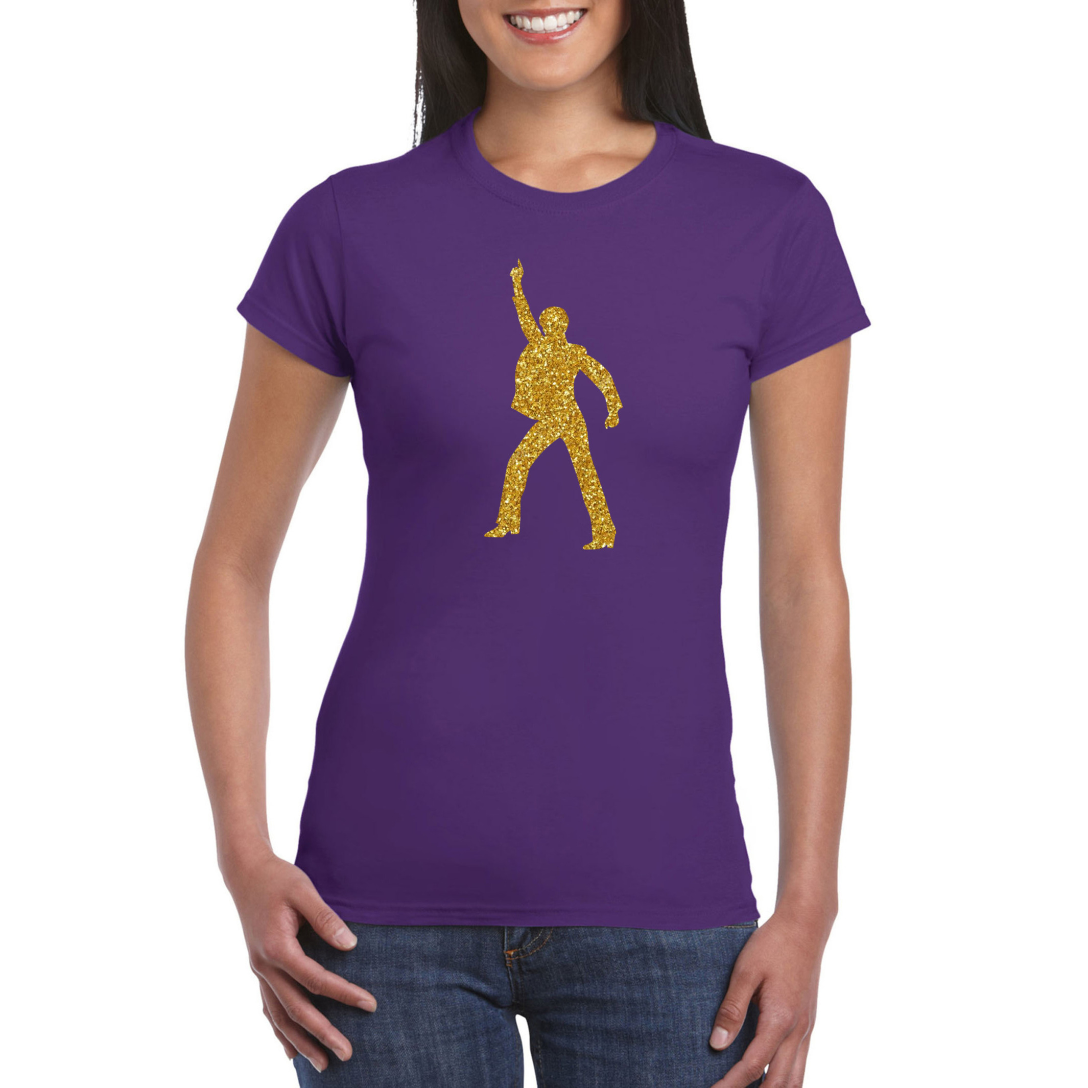 Gouden disco t-shirt - kleding paars voor dames