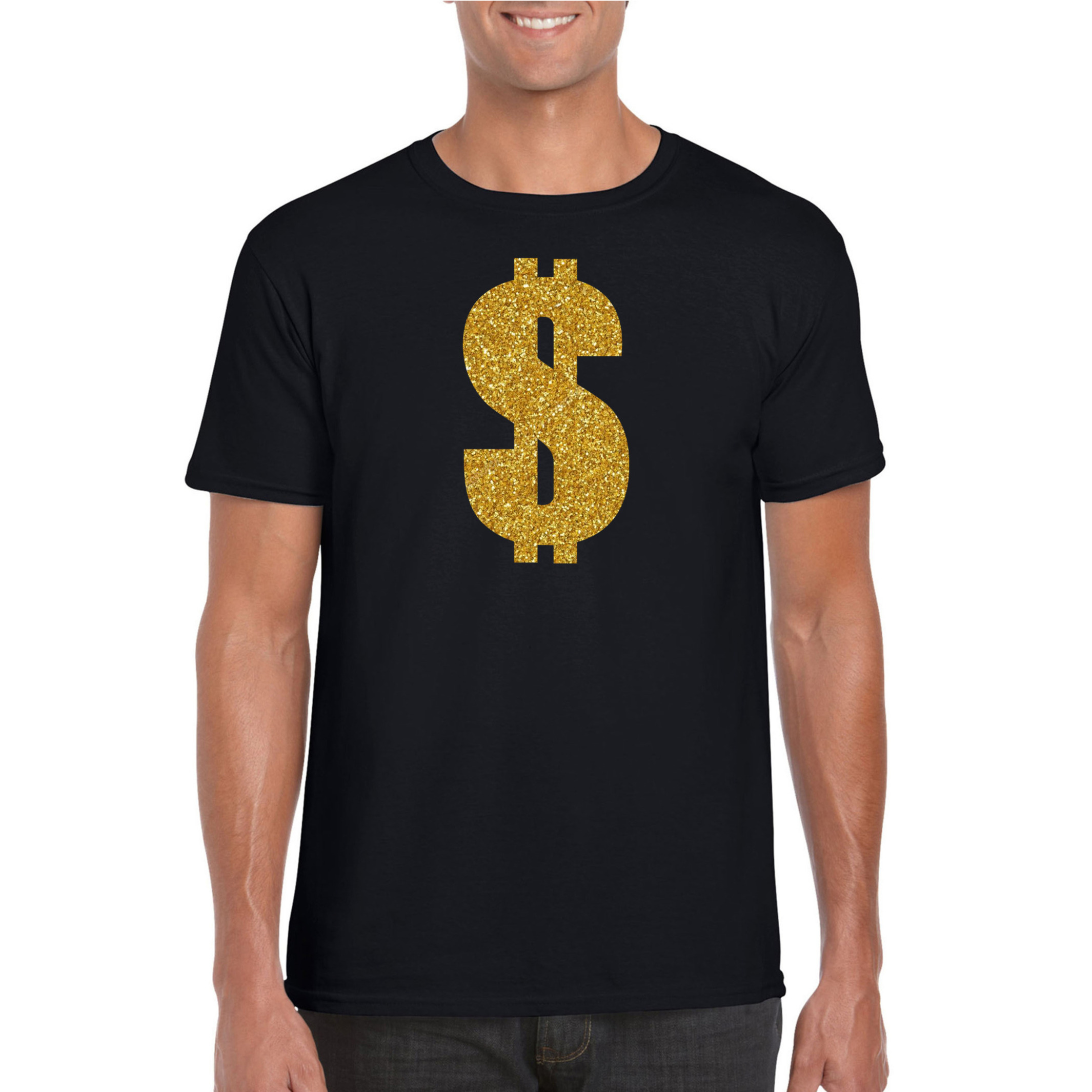 Gouden dollar - Gangster verkleed t-shirt - kleding zwart heren