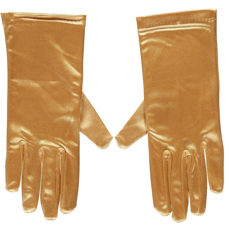 Gouden gala handschoenen kort van satijn 20 cm