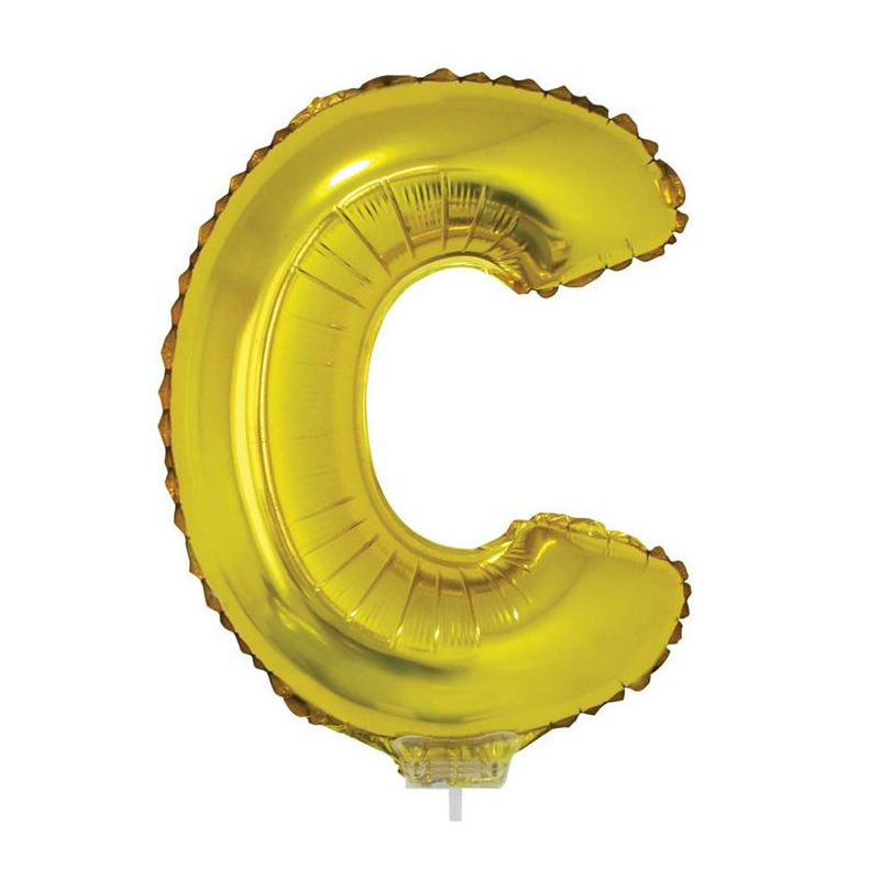Gouden opblaas letter ballon C op stokje 41 cm