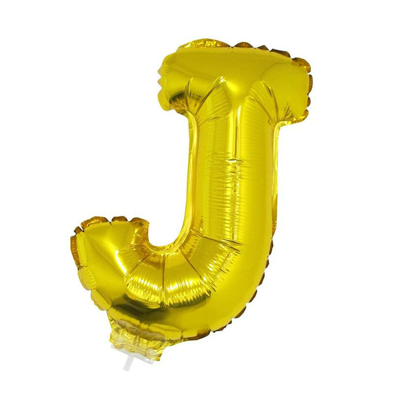Gouden opblaas letter ballon J op stokje 41 cm
