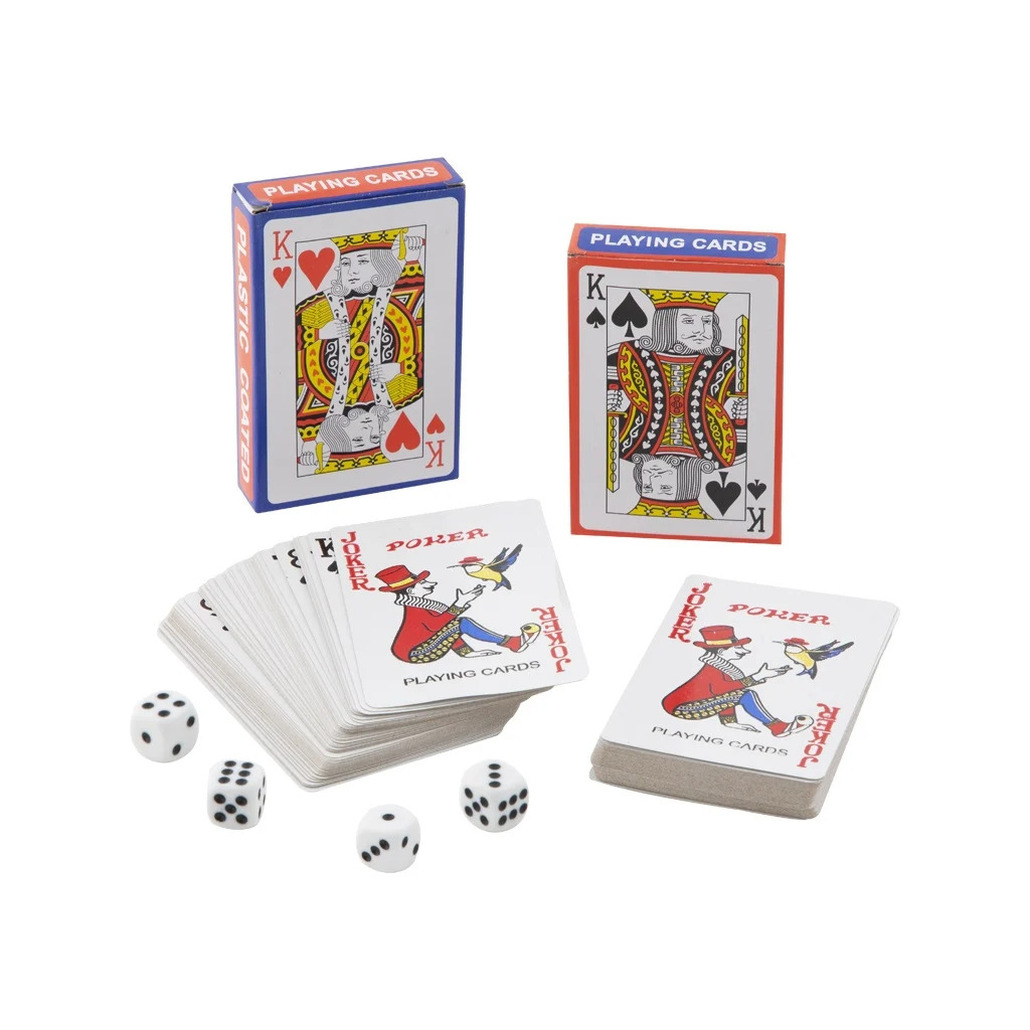 Grafix - 2x Pakjes speelkaarten inclusief 4 dobbelstenen
