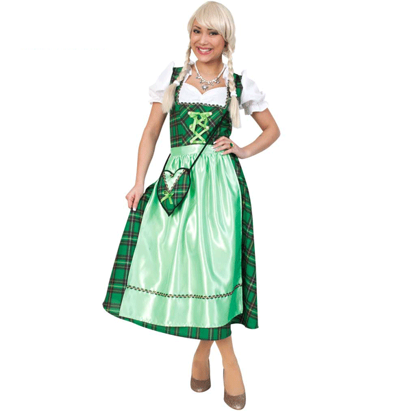 Groene ruit Tiroler dirndl verkleed kostuum/midi jurk voor dames